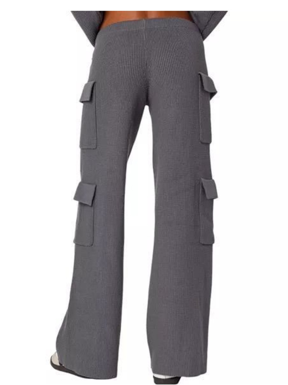 Edikted Wide leg Gray Ribbed Knit Cargo Pants Charcoal Gray❤️